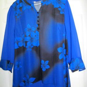 New Blue/Black Polyester 3/4 Sleeves Lining Tunic